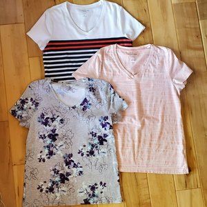 CROFT & BARROW TEE SHIRT BUNDLE - 3 STYLES SAILOR FLORAL STRIPES - WOMEN'S LARGE